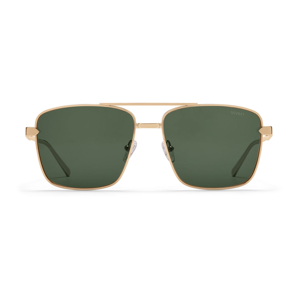 Horizon Square Aviator Sunglasses | Gold Frame + Green Lens | Non-Polarized - main image