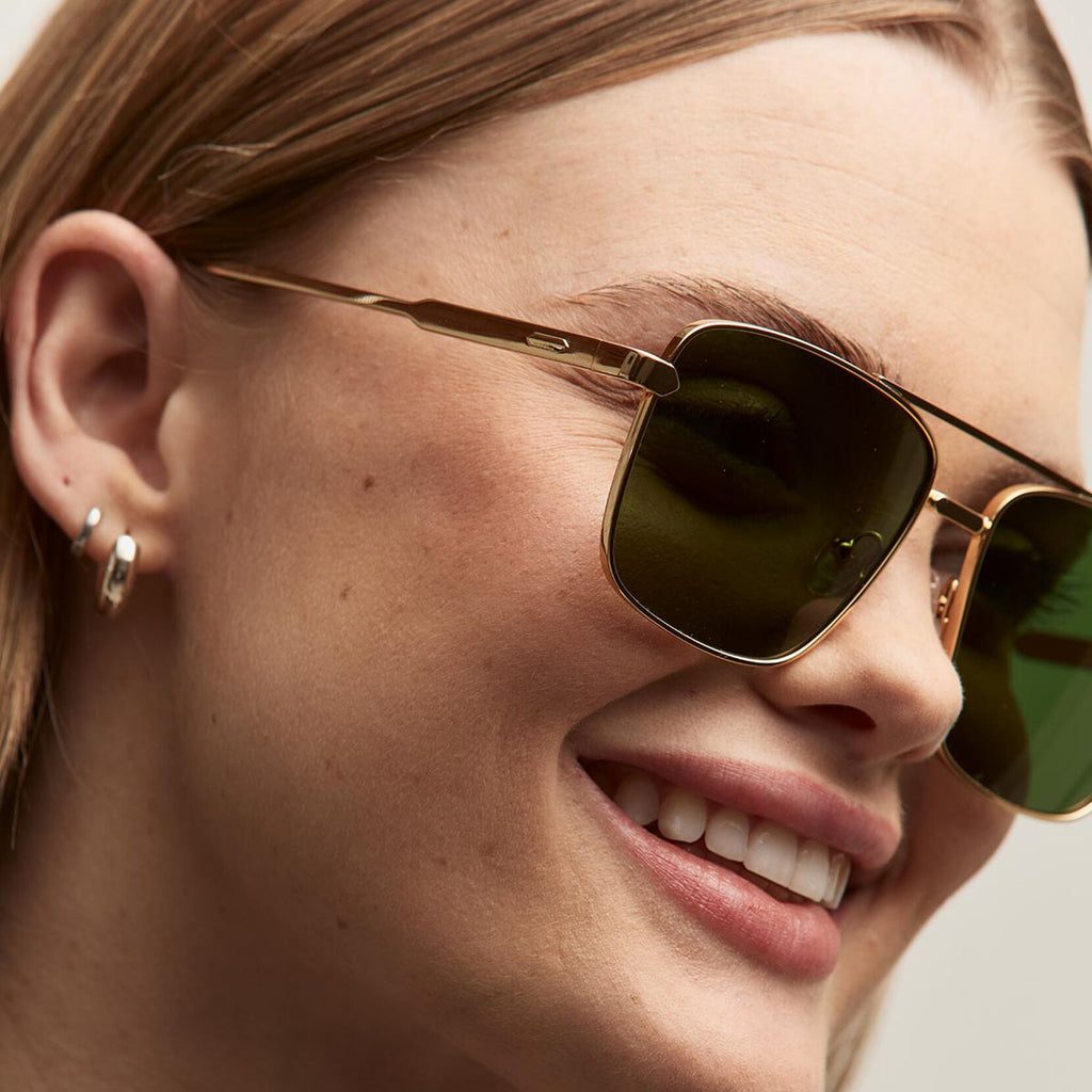 Horizon Square Aviator Sunglasses | Gold Frame + Green Lens | Non-Polarized - image 4