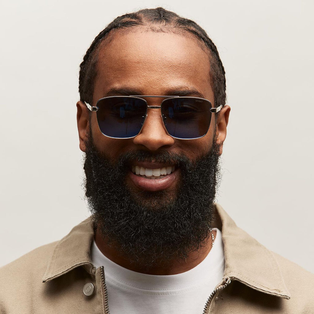 Horizon Square Aviator Sunglasses | Silver Frame + Blue Lens | Polarized - image 6