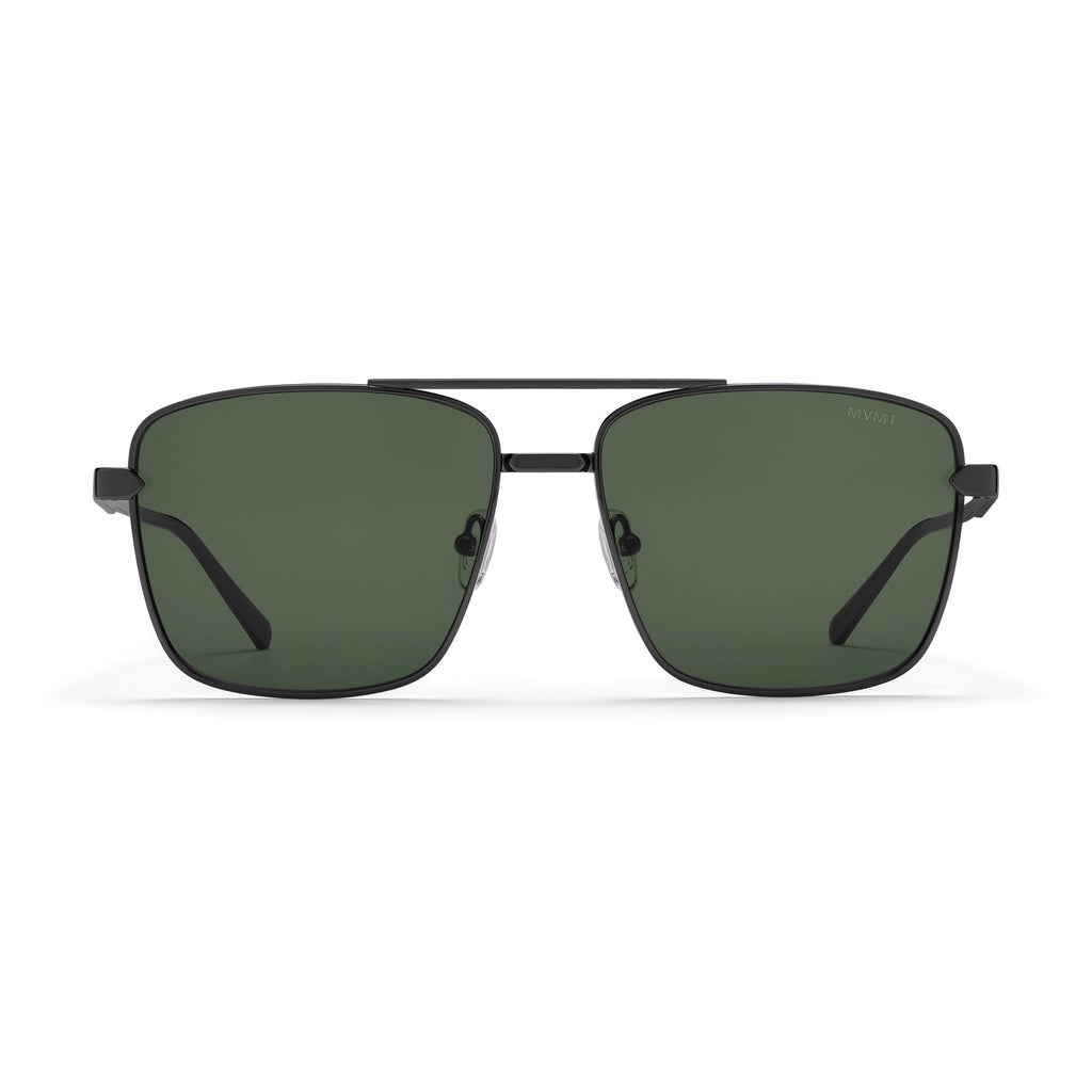 Horizon Square Aviator Sunglasses | Gunmetal Frame + Green Lens | Non-Polarized - main image