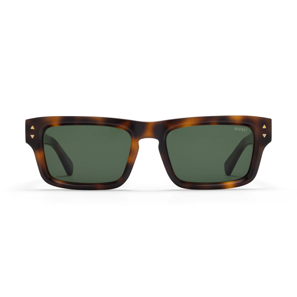 Del Mar Rectangle Sunglasses | Tortoise Frame + Green Lens | Polarized - main image
