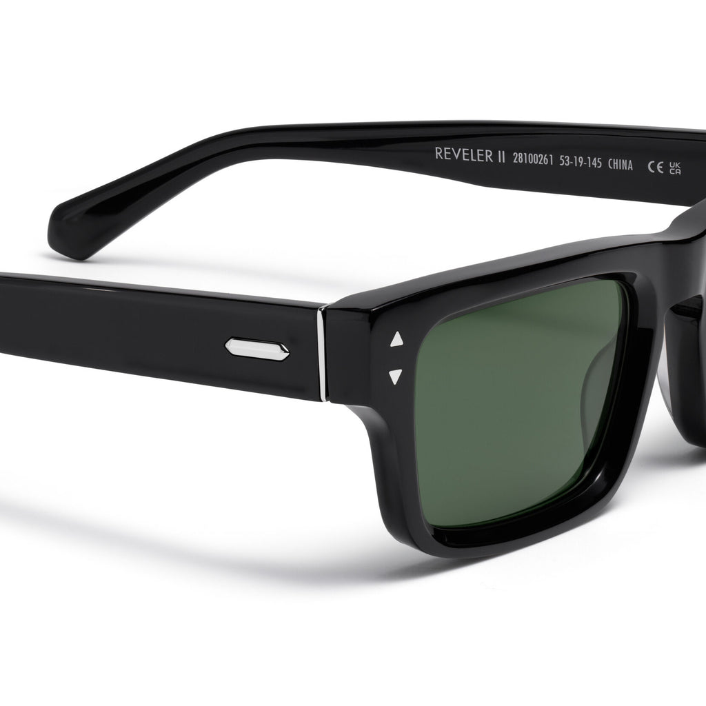 Del Mar Rectangle Sunglasses | Black Frame + Green Lens | Polarized - image 3
