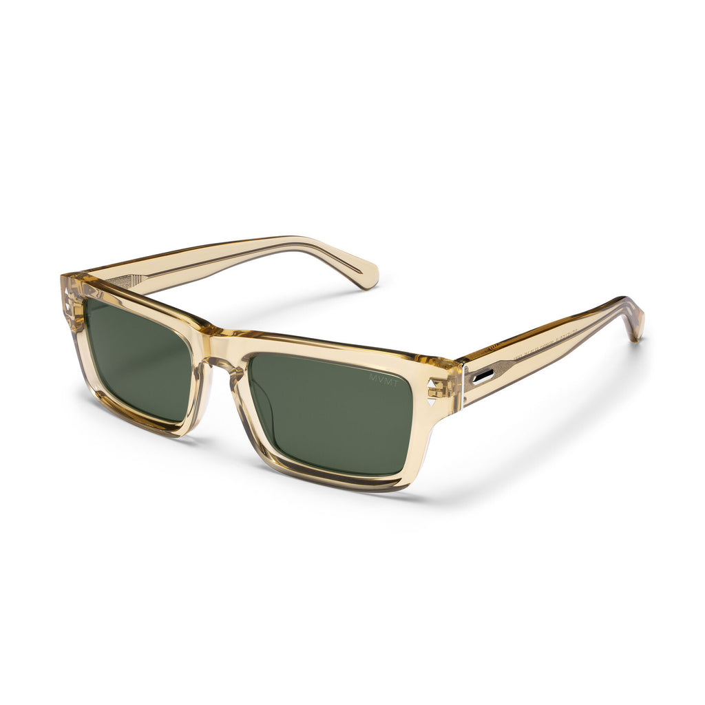 Del Mar Rectangle Sunglasses | Transparent Champagne Frame + Green Lens | Non-Polarized - image 2