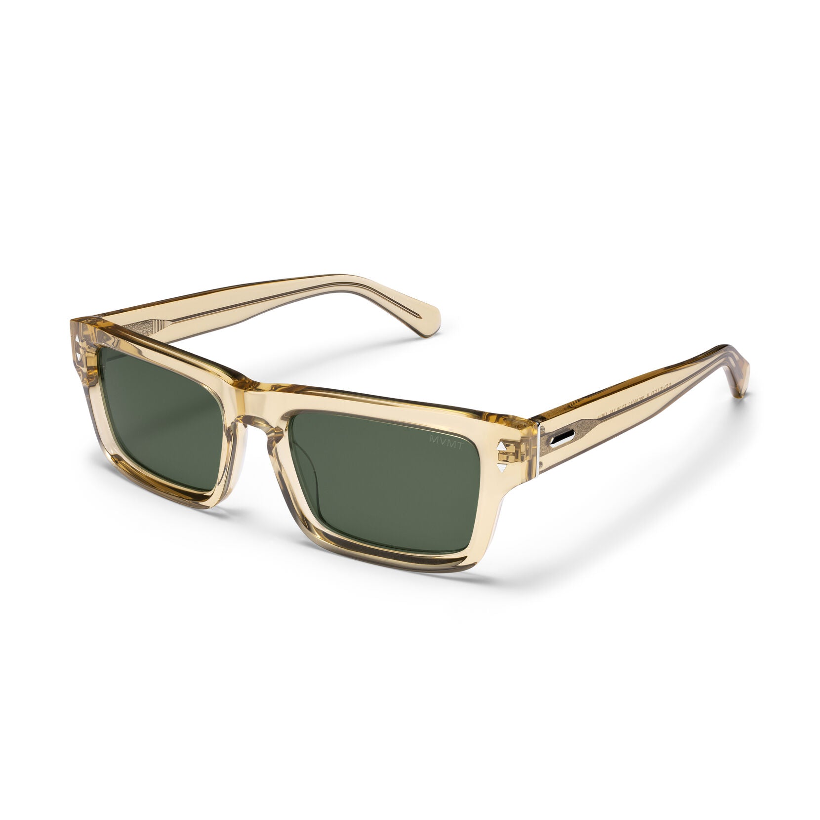 Del Mar Rectangle Sunglasses | Transparent Champagne Frame + Green Lens | Non-Polarized - image 2