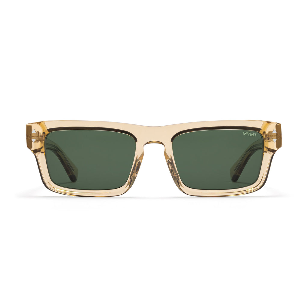 Del Mar Rectangle Sunglasses | Transparent Champagne Frame + Green Lens | Non-Polarized - main image