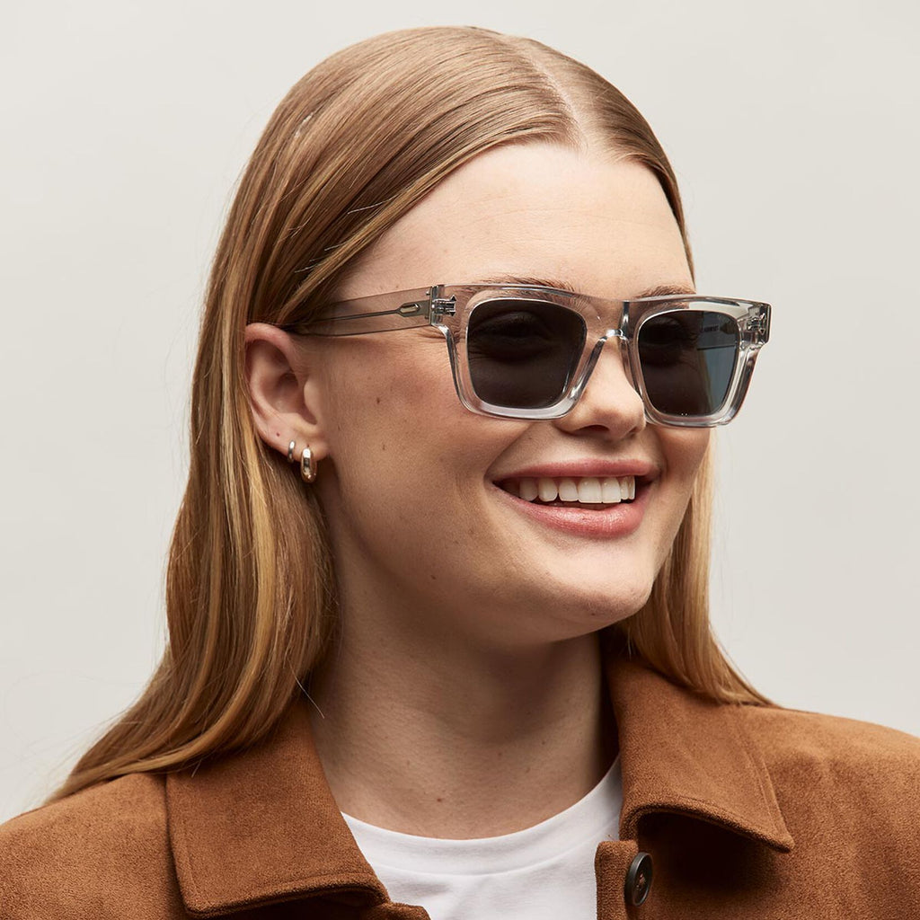 Vista Square Sunglasses | Transparent Grey Frame + Blue Lens | Non-Polarized - image 4