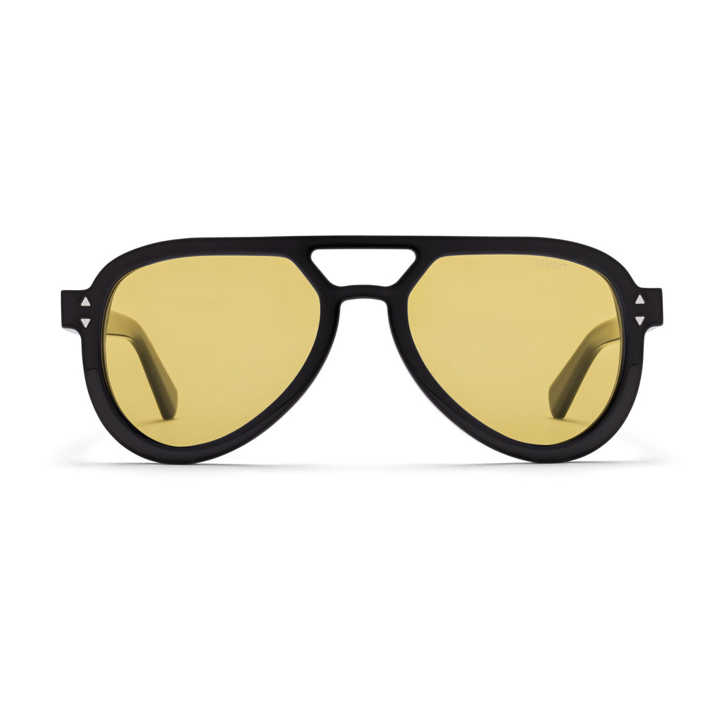 Hollywood Aviator Sunglasses | Black Frame + Yellow Lens | Non-Polarized - main image