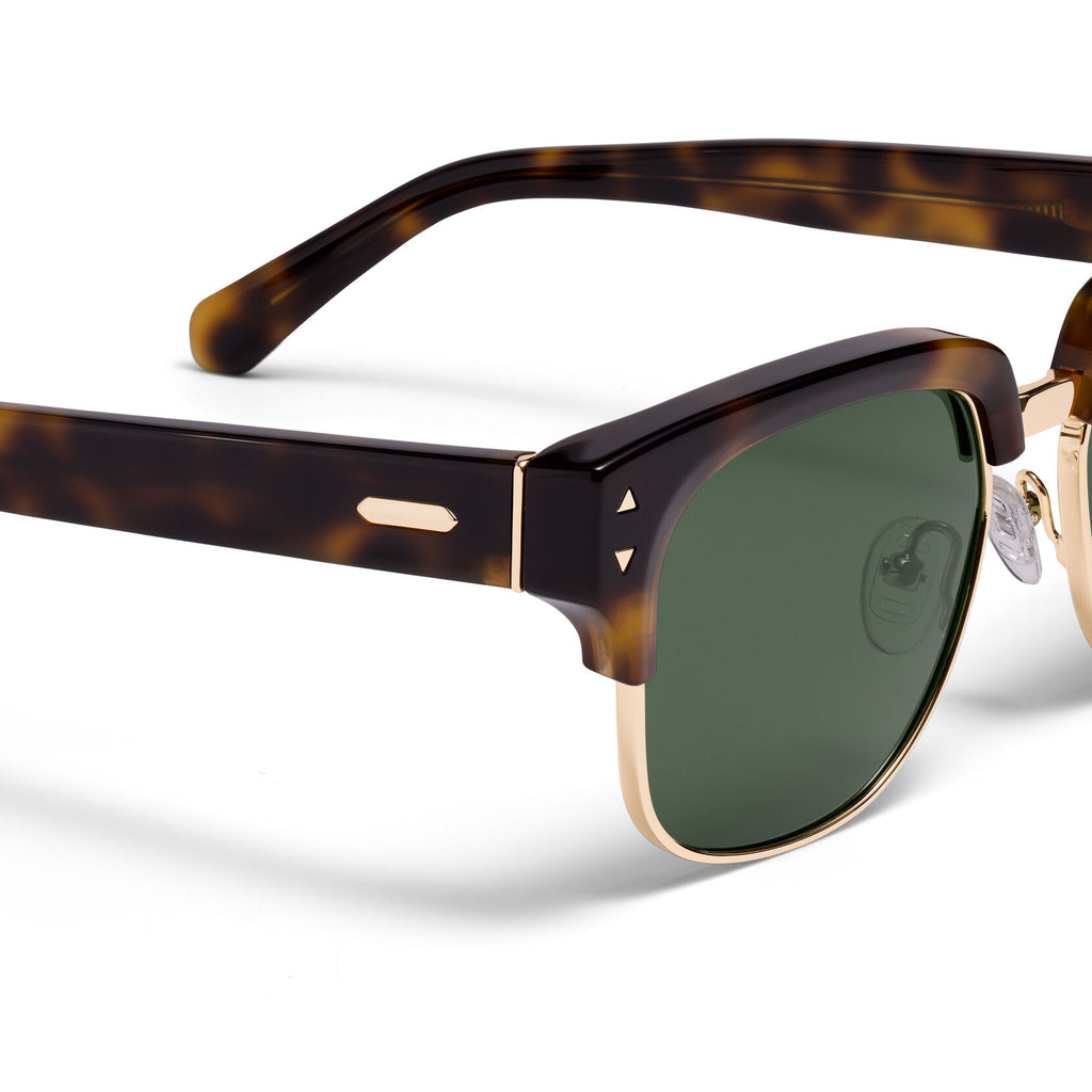 Laguna Square Sunglasses | Tortoise & Gold Frame + Green Lens | Polarized - image 3