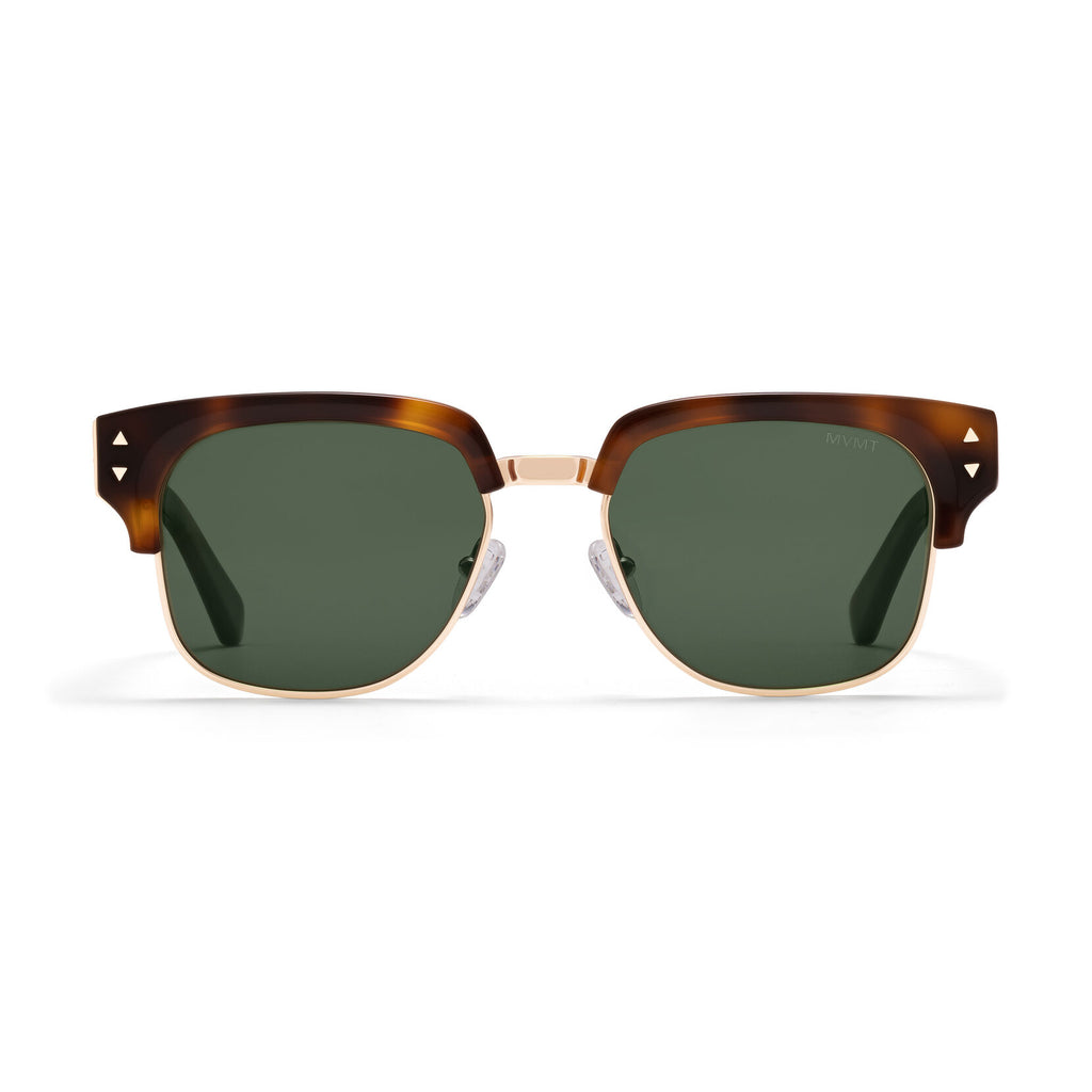 Laguna Square Sunglasses | Tortoise & Gold Frame + Green Lens | Polarized - main image