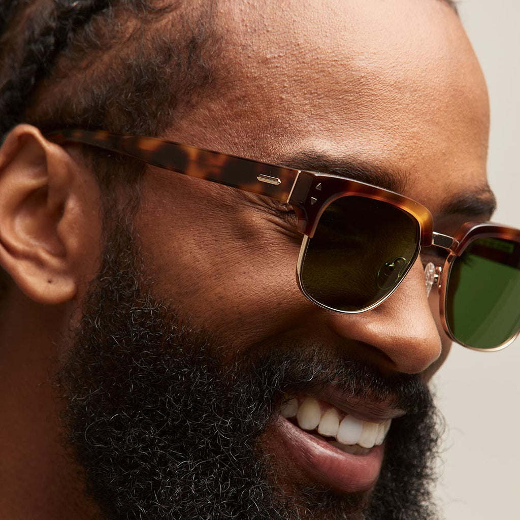 Laguna Square Sunglasses | Tortoise & Gold Frame + Green Lens | Non-Polarized - image 4