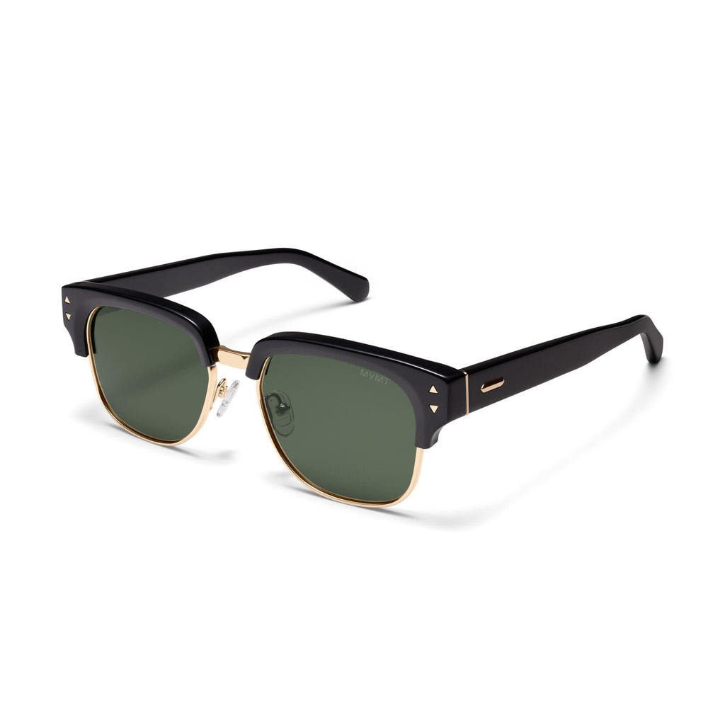 Laguna Square Sunglasses | Black & Gold Frame + Green Lens | Non-Polarized - image 2