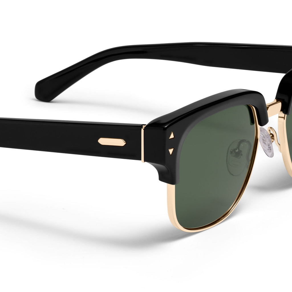 Laguna Square Sunglasses | Black & Gold Frame + Green Lens | Polarized - image 3