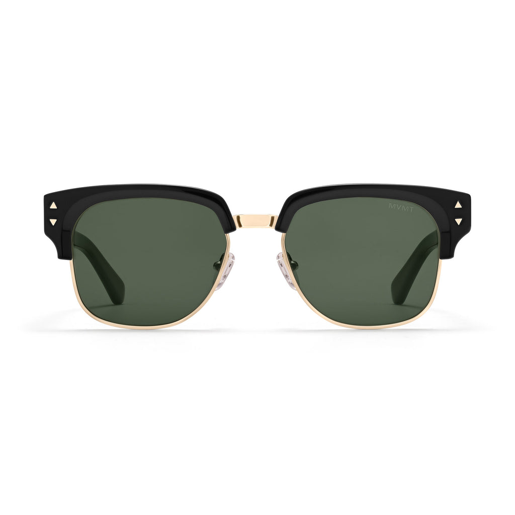 Laguna Square Sunglasses | Black & Gold Frame + Green Lens | Polarized - main image