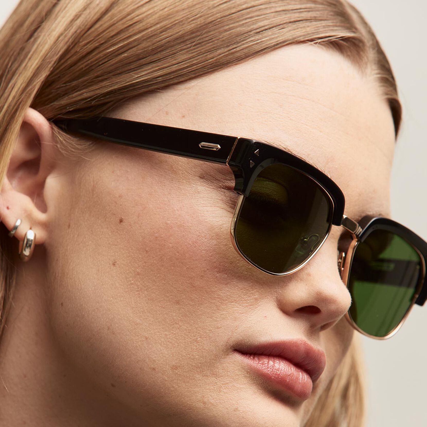 Laguna Square Sunglasses | Black & Gold Frame + Green Lens | Polarized - image 6