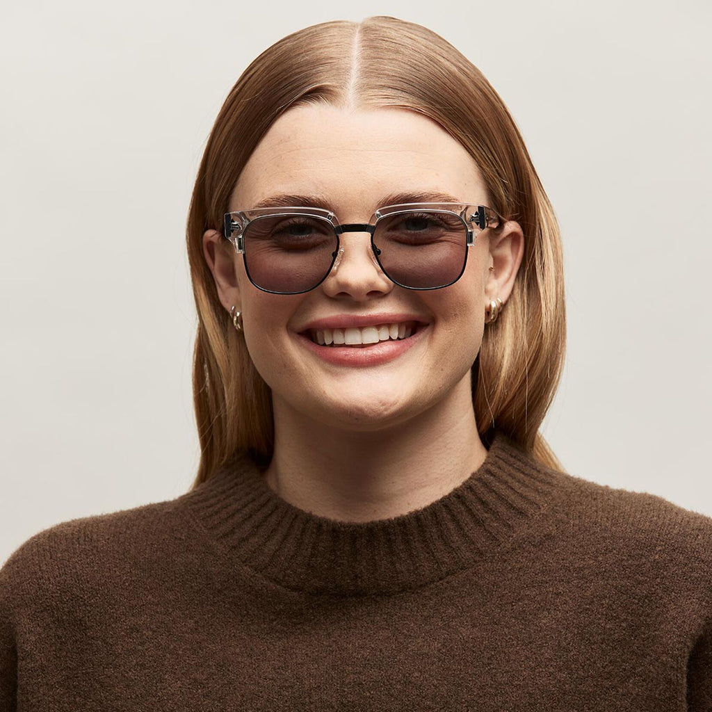 Laguna Square Sunglasses | Transparent Grey & Black Frame + Grey Lens | Polarized - image 6