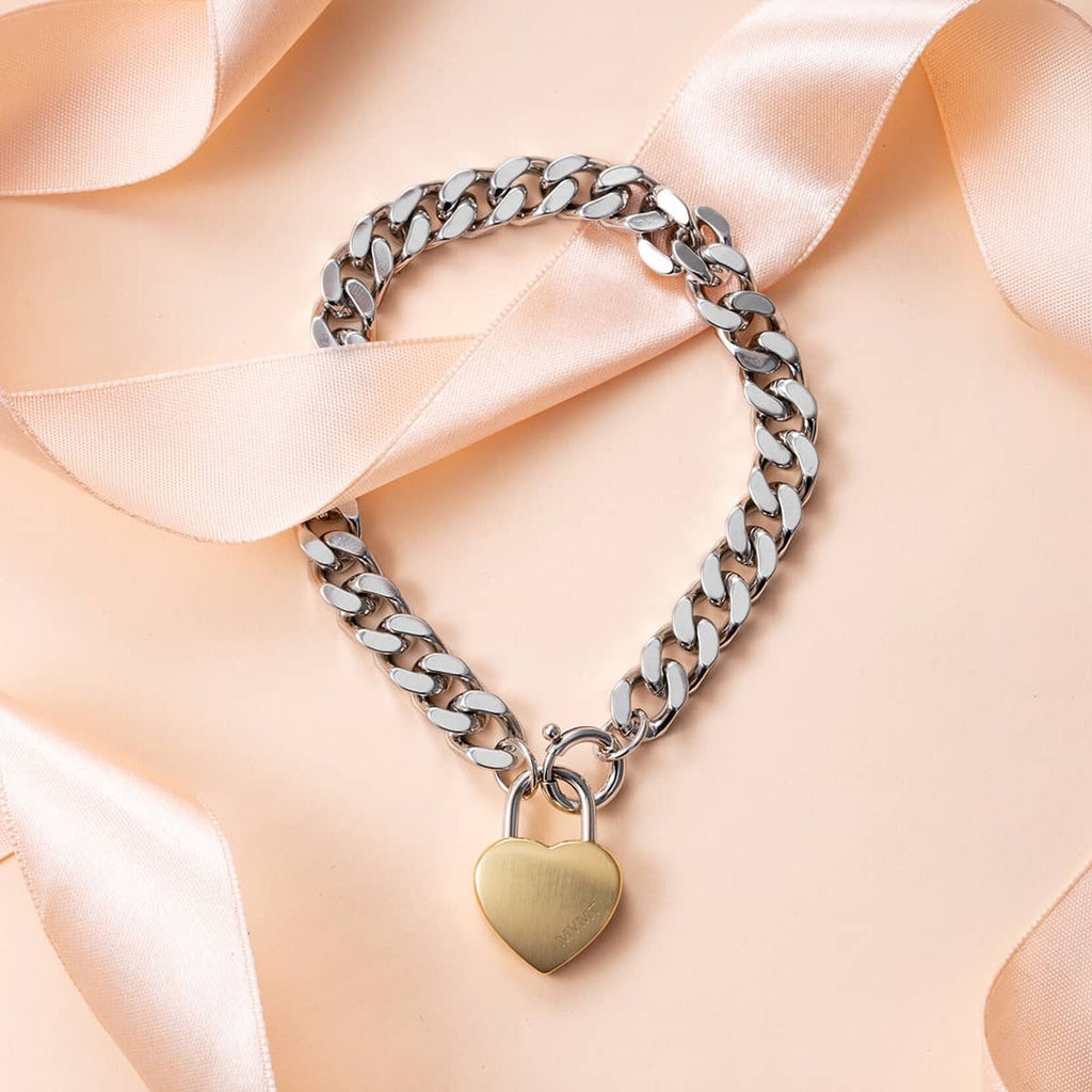 Chunky Heartlock Chain Women's Bracelet | Silver + Gold - image 3