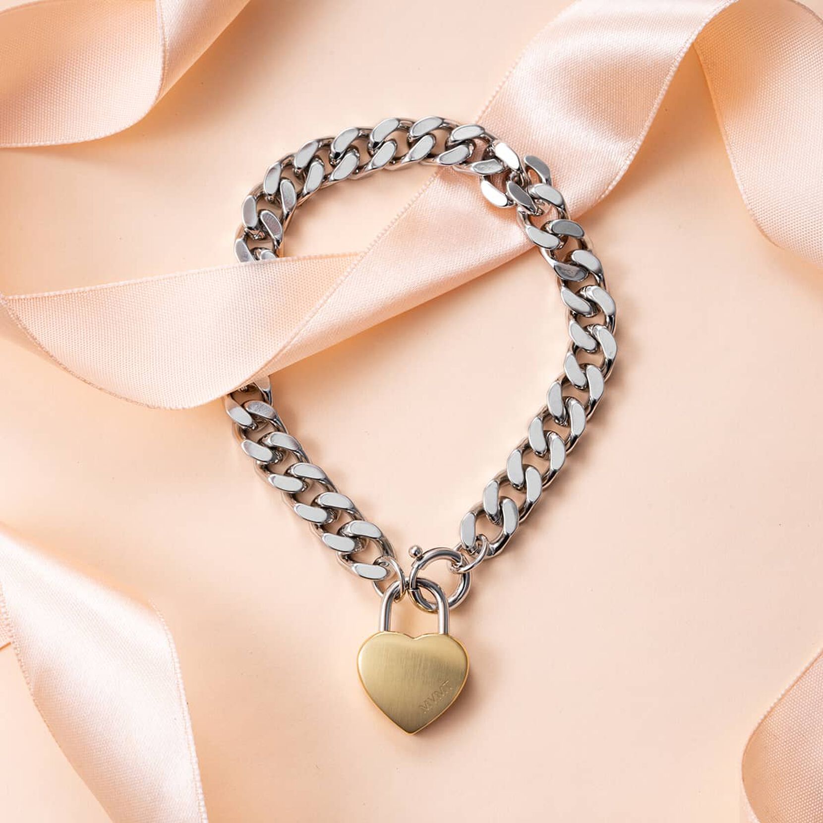 Chunky Heartlock Chain Women's Bracelet | Silver + Gold - image 3