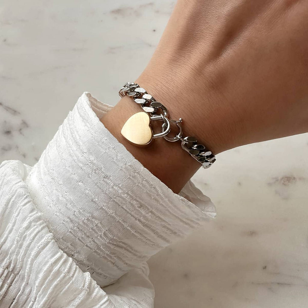 Chunky Heartlock Chain Women's Bracelet | Silver + Gold - image 4