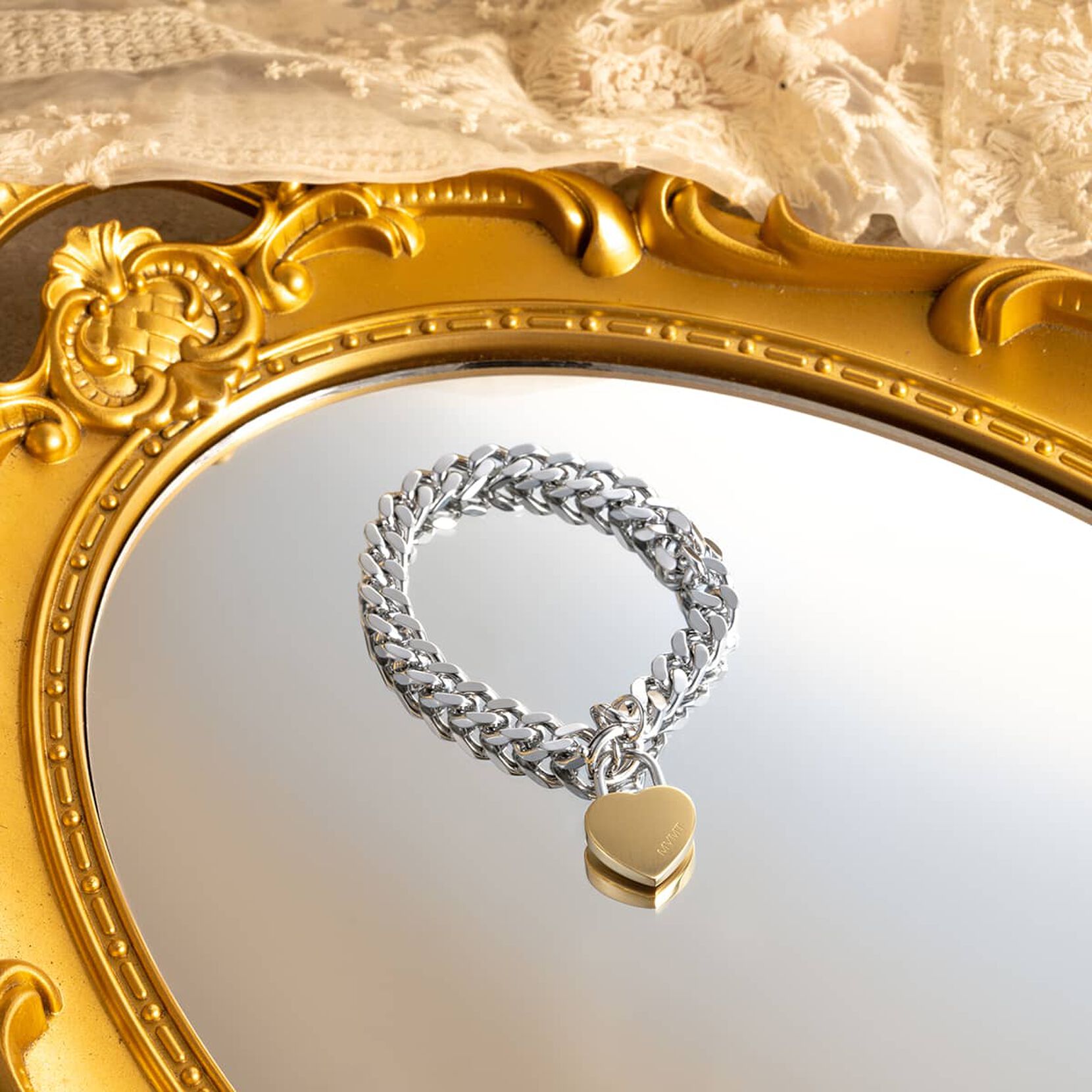 Chunky Heartlock Chain Women's Bracelet | Silver + Gold - image 6