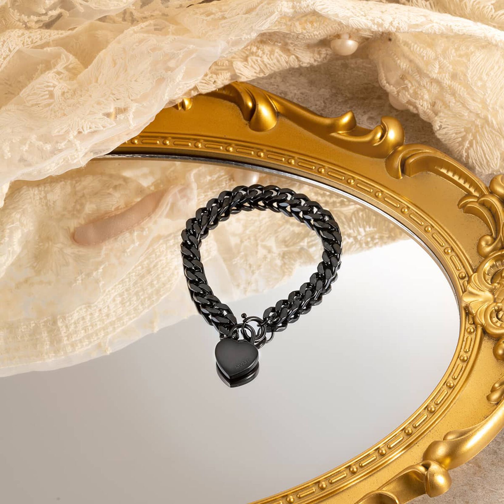 Chunky Heartlock Chain Bracelet | Black - image 5