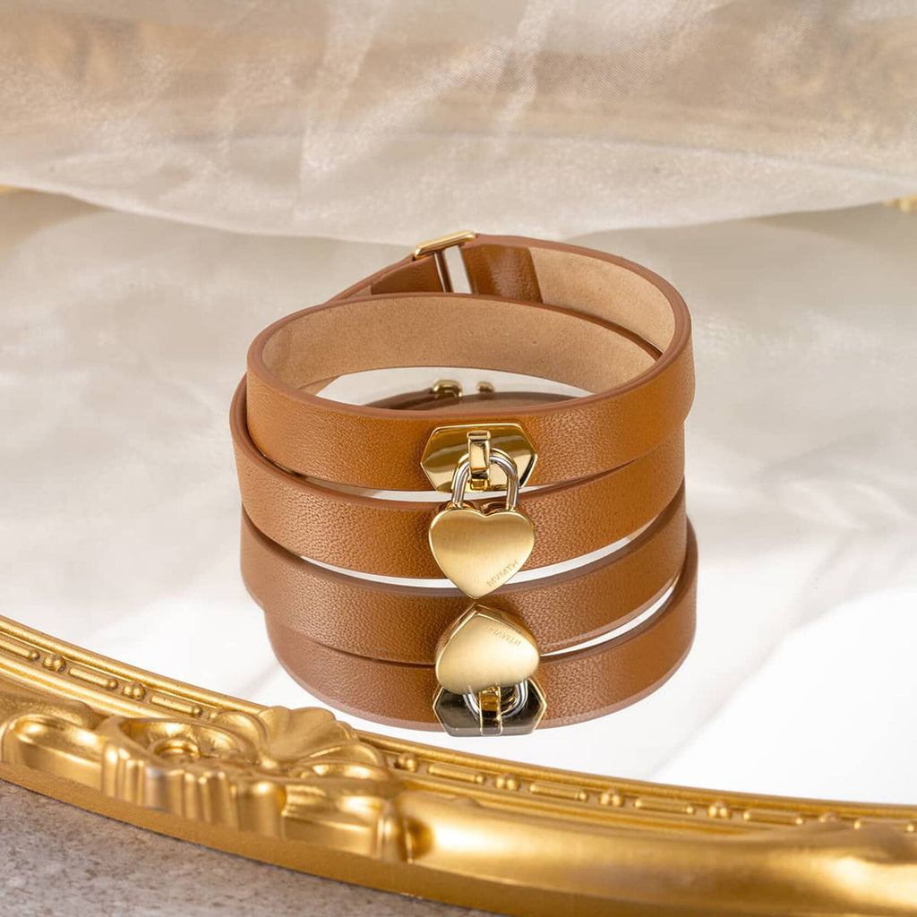 Double Leather Heartlock Bracelet | Tan - image 3