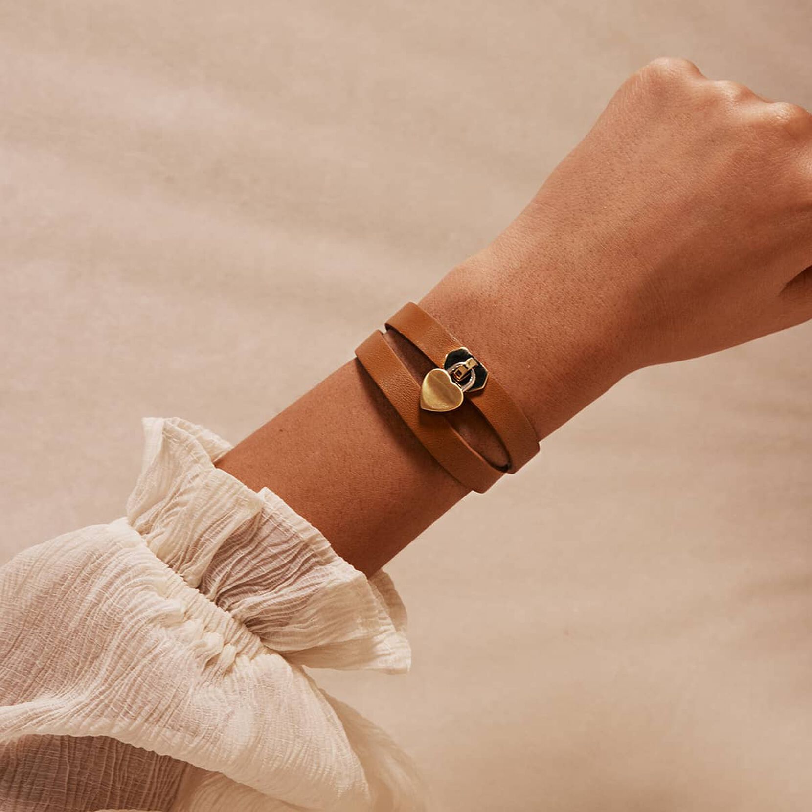 Double Leather Heartlock Bracelet | Tan - image 4