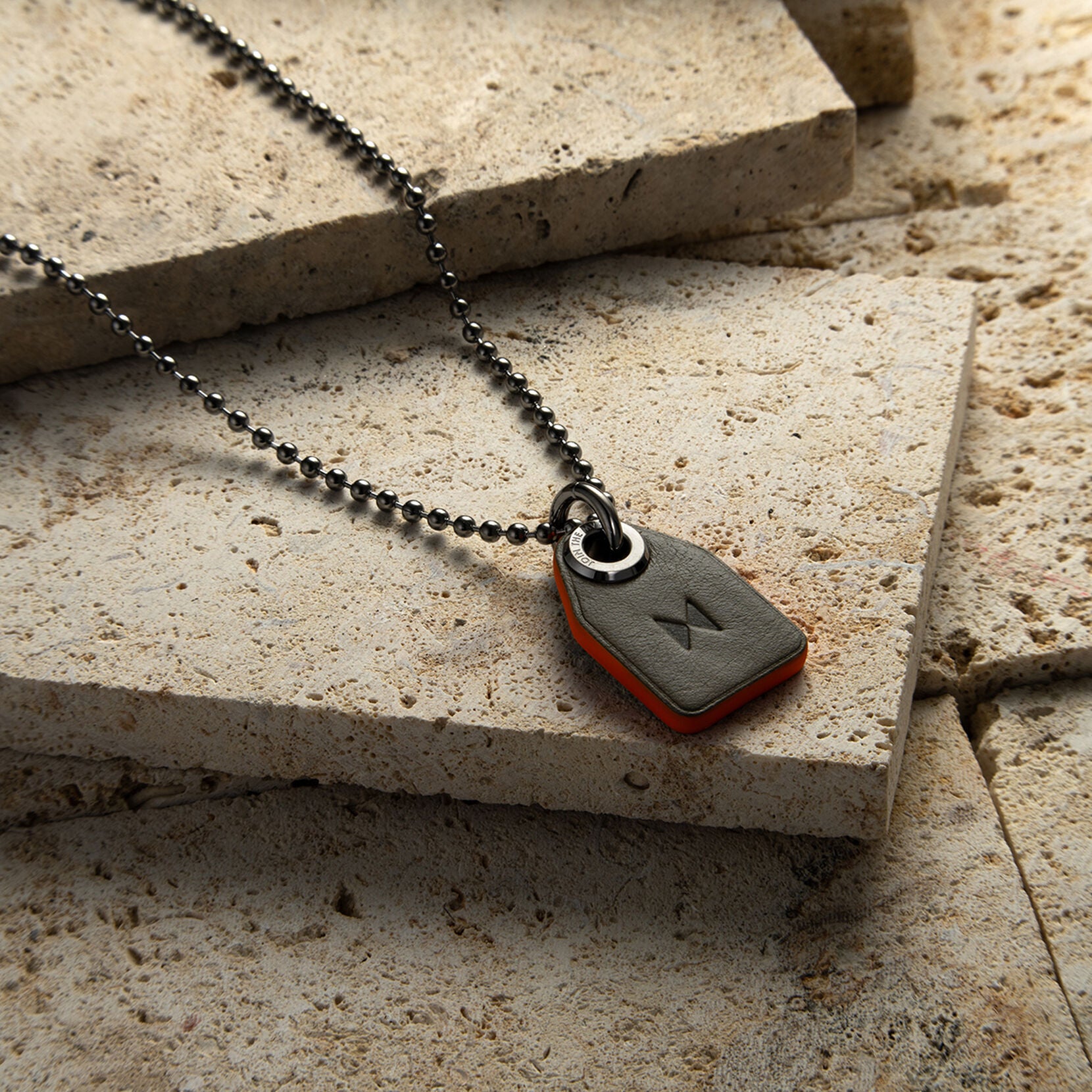 Tag Necklace | Gunmetal + Olive + Orange - image 2