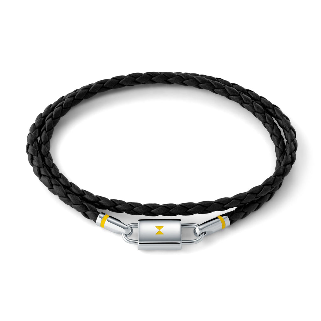 Double Braided Leather Bracelet | Black/Silver - main image