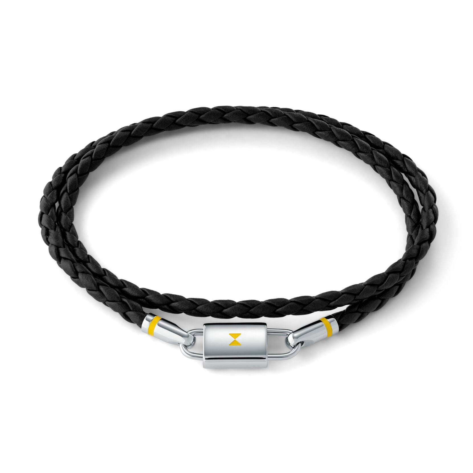 Double Braided Leather Bracelet | Black/Silver - main image