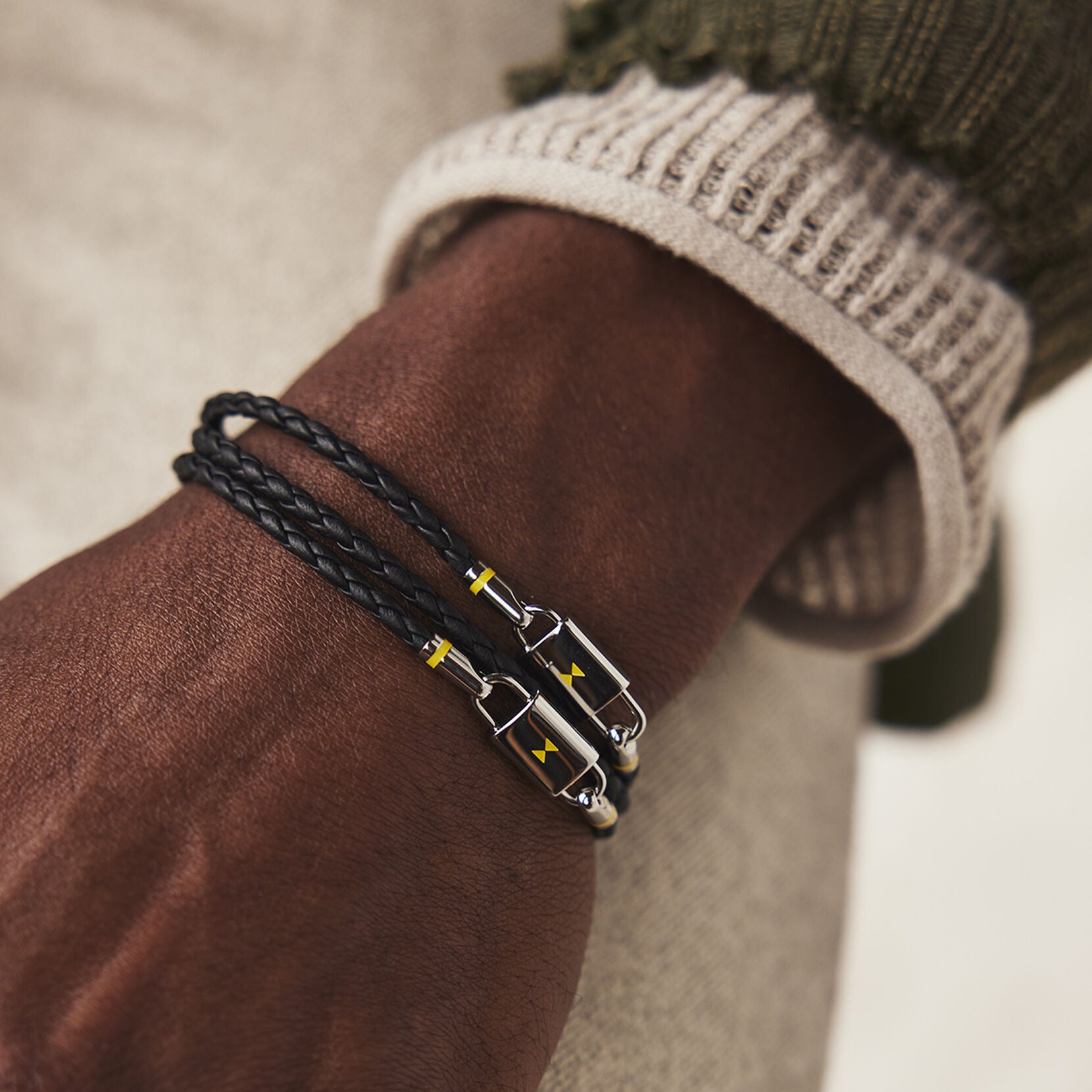 Double Braided Leather Bracelet | Black/Silver - image 3