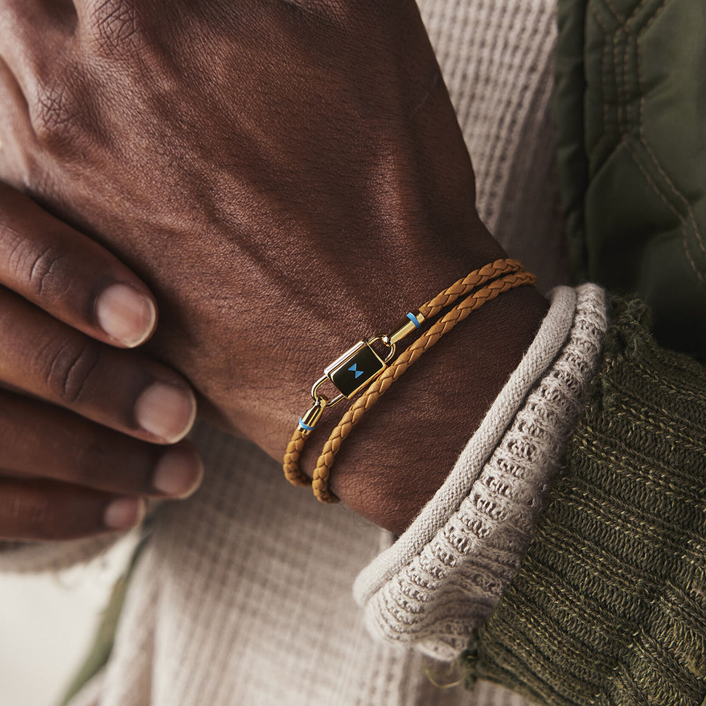 Double Braided Leather Bracelet | Brown/Gold - image 3