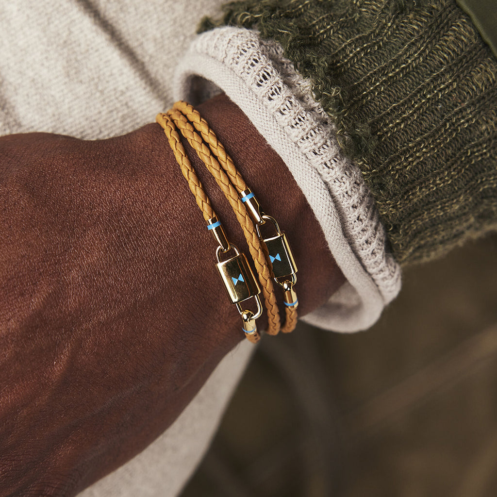 Double Braided Leather Bracelet | Brown/Gold - image 4