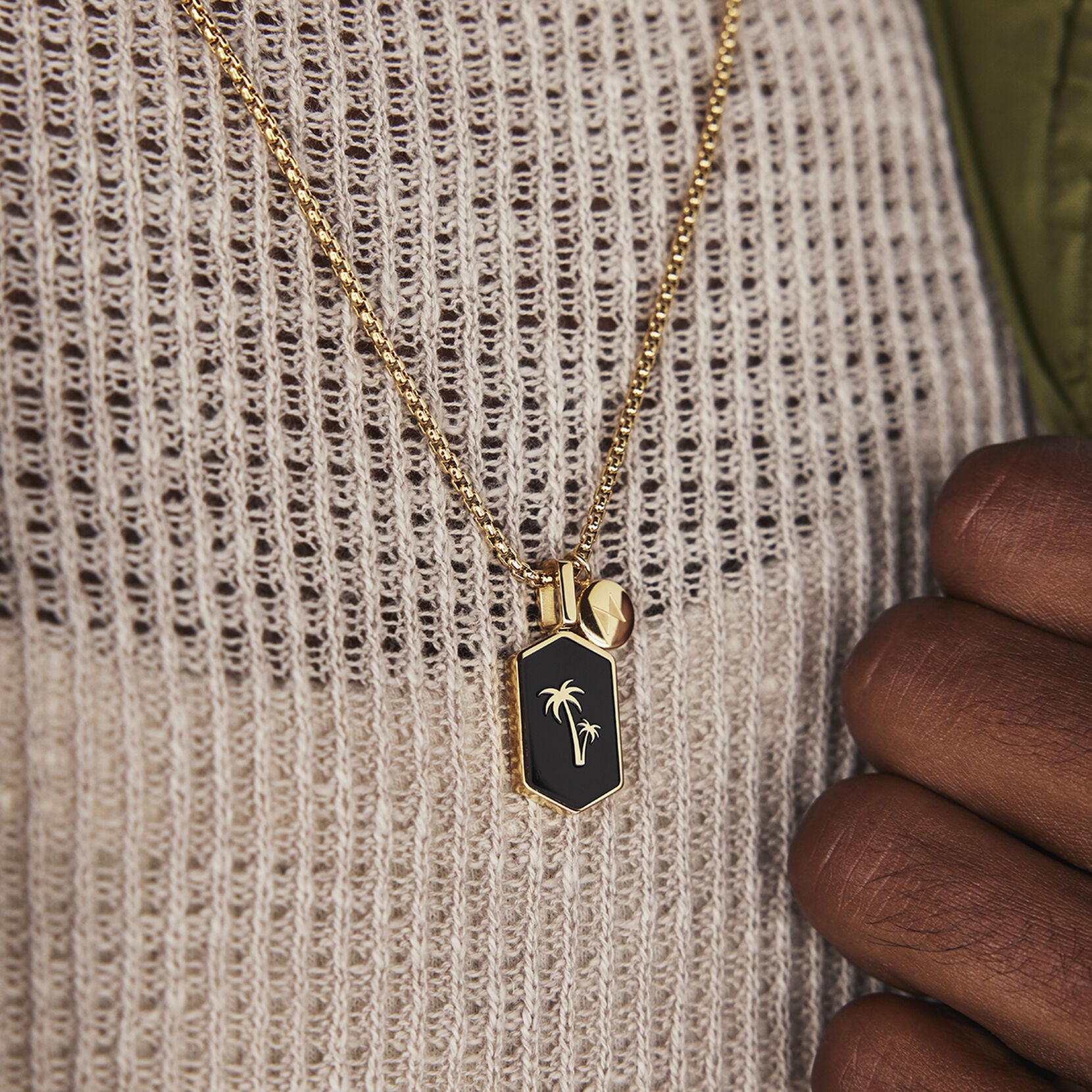 Hex Palm Tree Pendant Necklace | Gold/Black - image 4